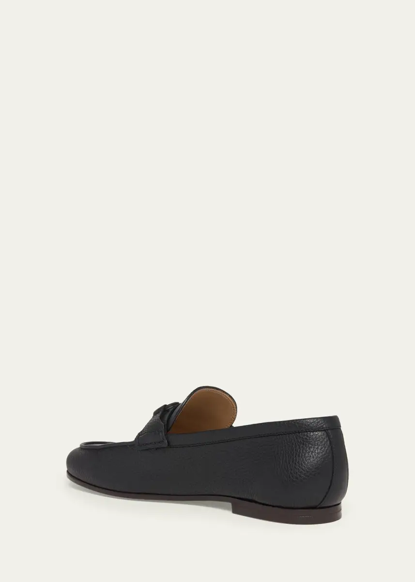 Valentino Garavani Men's V-Logo Grained Leather Loafers | Thumbnail 4