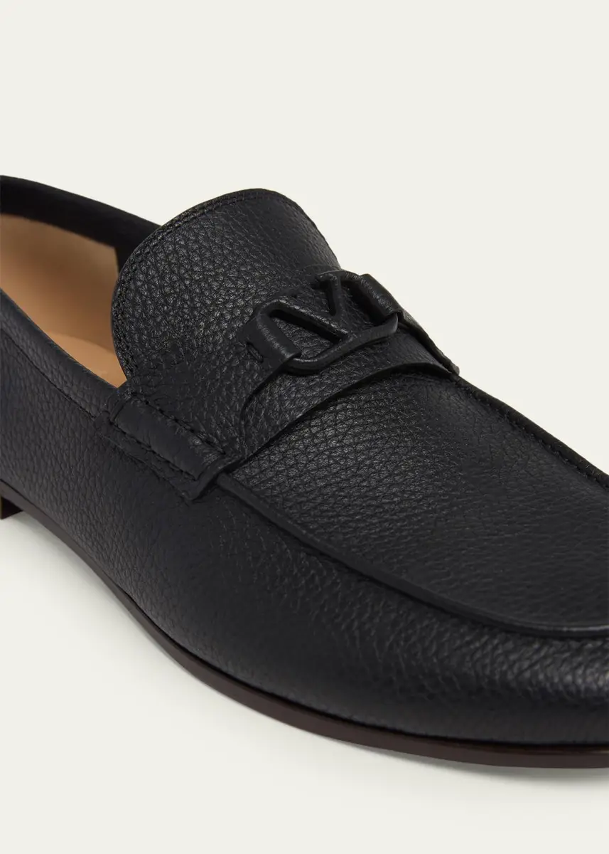 Valentino Garavani Men's V-Logo Grained Leather Loafers | Thumbnail 5