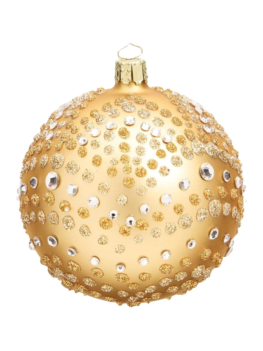 Bergdorf Goodman Rhinestones & Glitter Polka Dots on Gold Ball Christmas Ornament