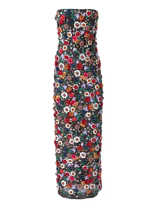 Embellished Strapless Ankle Dress