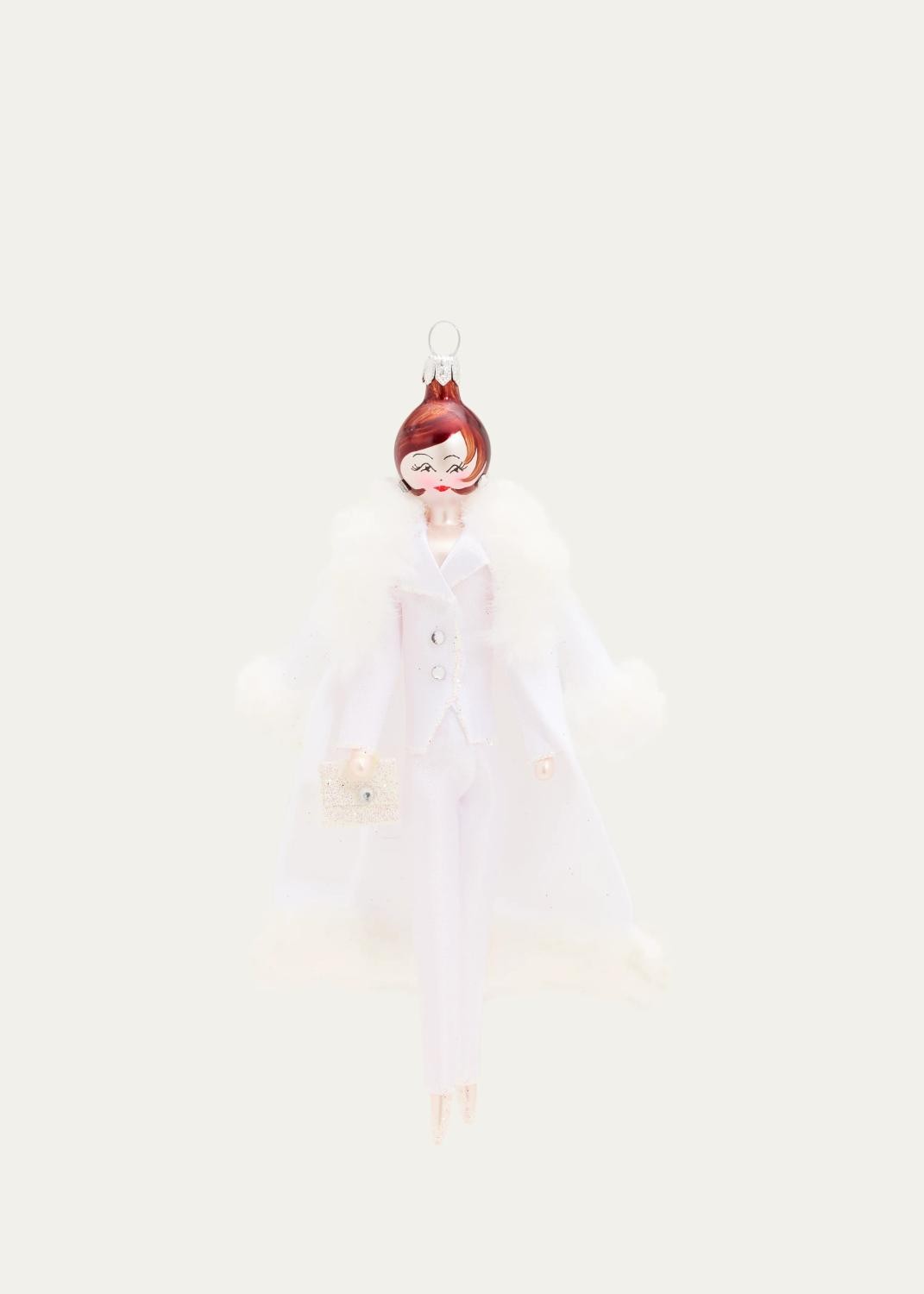 De Carlini Lady In White Pantsuit Glass Ornament