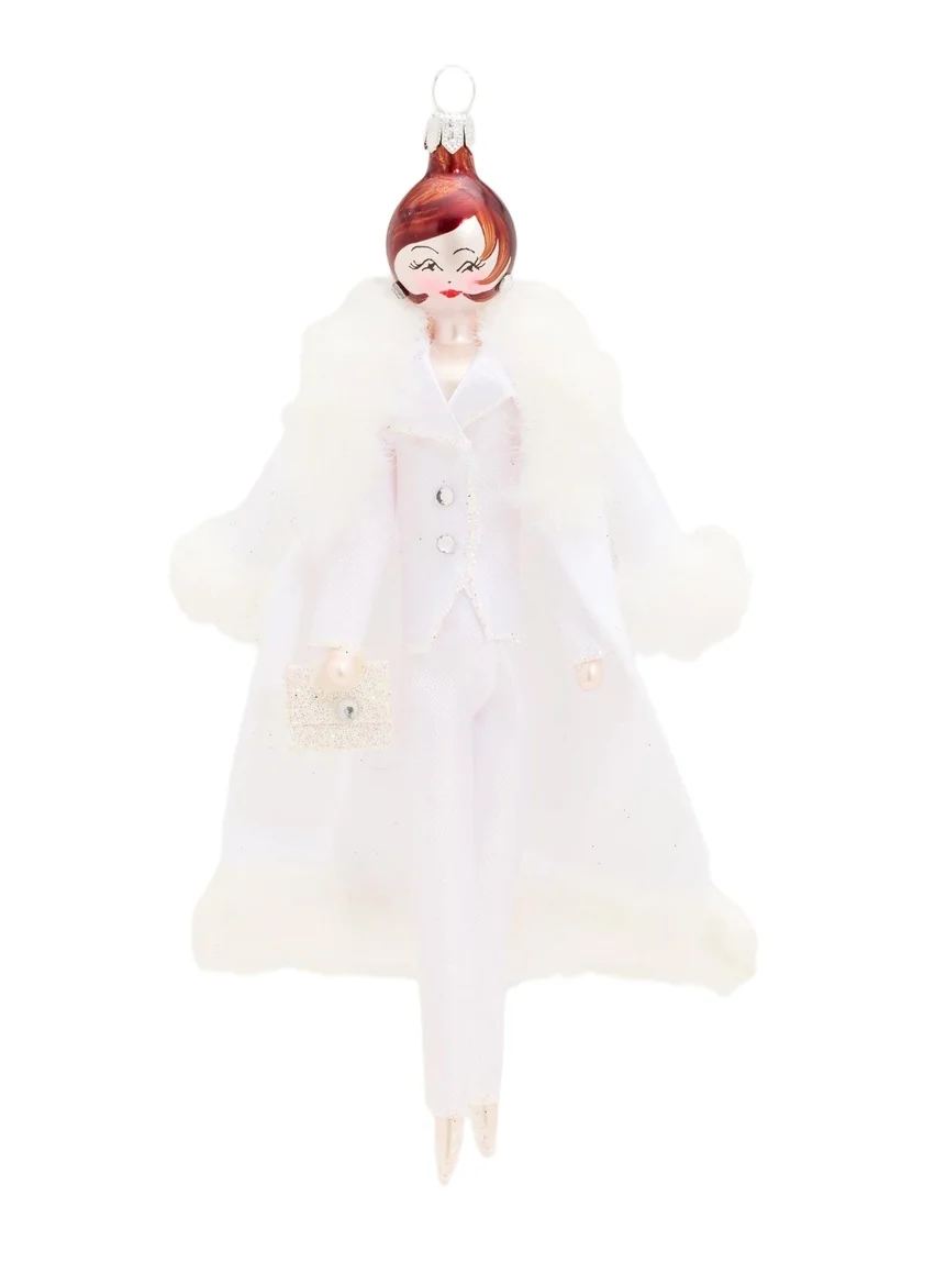 De Carlini Lady In White Pantsuit Glass Ornament