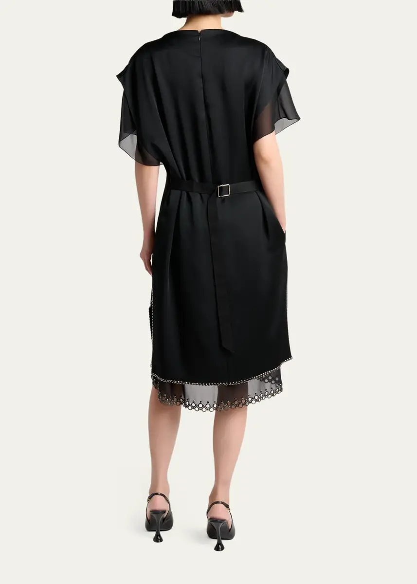 Lanvin Cap-Sleeve Studded Satin Paneled Midi Dress | Thumbnail 3