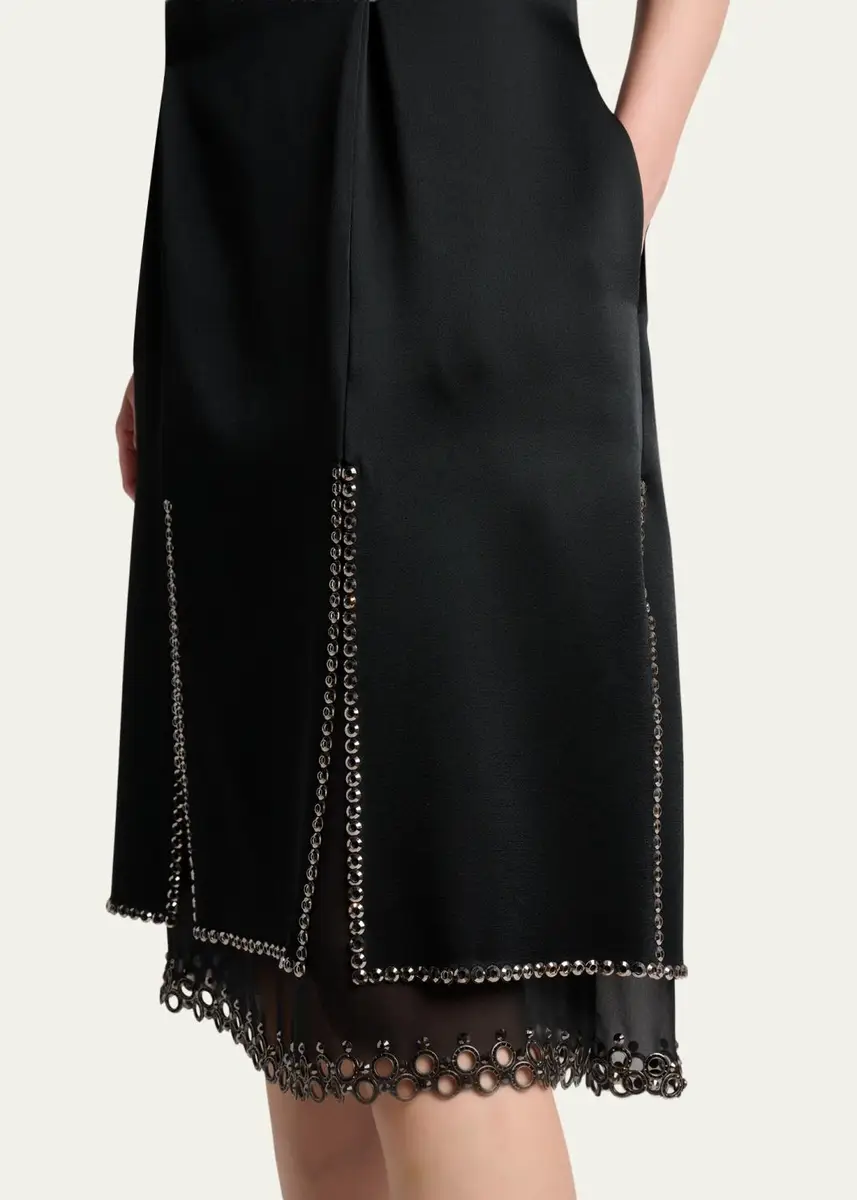 Lanvin Cap-Sleeve Studded Satin Paneled Midi Dress | Thumbnail 5