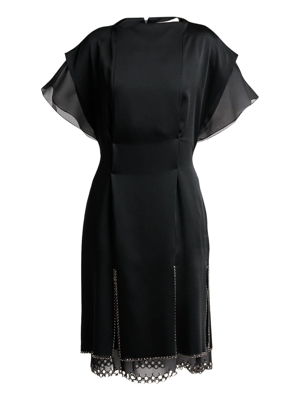Lanvin Cap-Sleeve Studded Satin Paneled Midi Dress