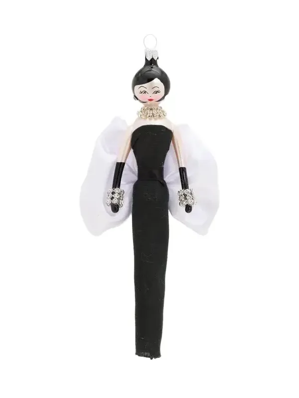De Carlini Lady In Black Gown Glass Ornament