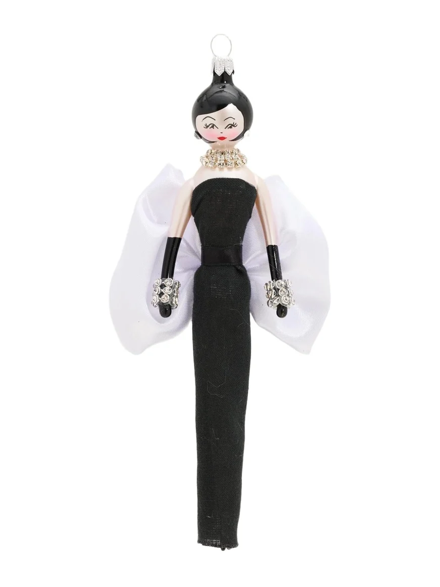 De Carlini Lady In Black Gown Glass Ornament