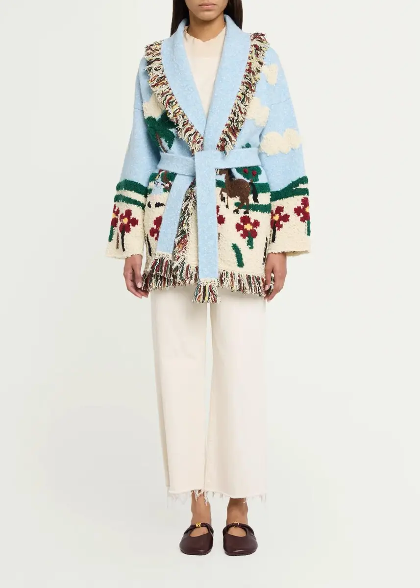 Alanui Casa Double-Jacquard Knit Fringed Wrap Cardigan | Thumbnail 2 Alanui Casa Double-Jacquard Knit Fringed Wrap Cardigan | Thumbnail 2