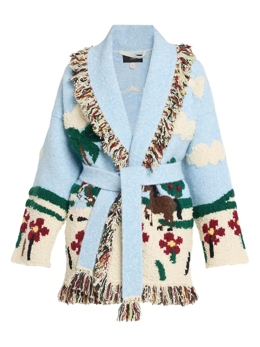 Alanui Casa Double-Jacquard Knit Fringed Wrap Cardigan | Thumbnail 1 Alanui Casa Double-Jacquard Knit Fringed Wrap Cardigan | Thumbnail 1