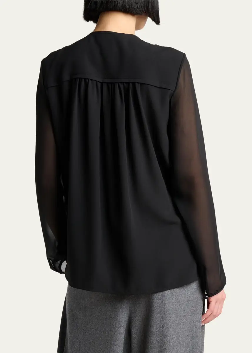 Lanvin Embroidered Ruffle Silk Georgette Long-Sleeve Blouse | Thumbnail 3 Lanvin Embroidered Ruffle Silk Georgette Long-Sleeve Blouse | Thumbnail 3