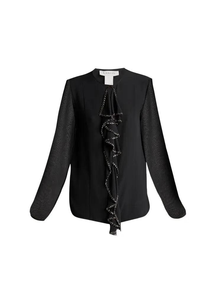 Embroidered Ruffle Silk Georgette Long-Sleeve Blouse Embroidered Ruffle Silk Georgette Long-Sleeve Blouse