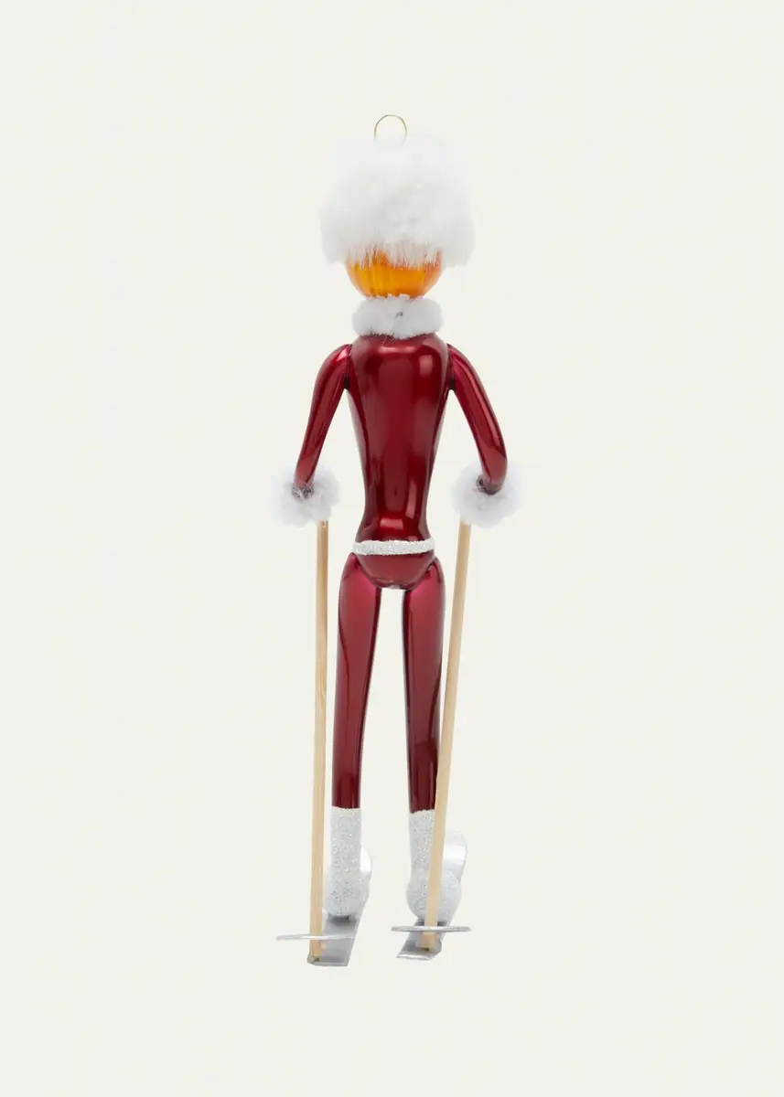 De Carlini Skier With Faux Fur Hat Ornament | Thumbnail 3