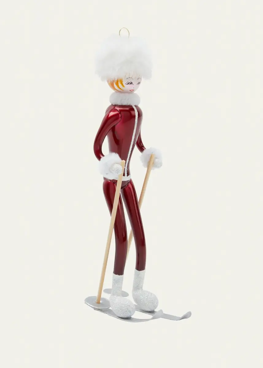 De Carlini Skier With Faux Fur Hat Ornament | Thumbnail 4