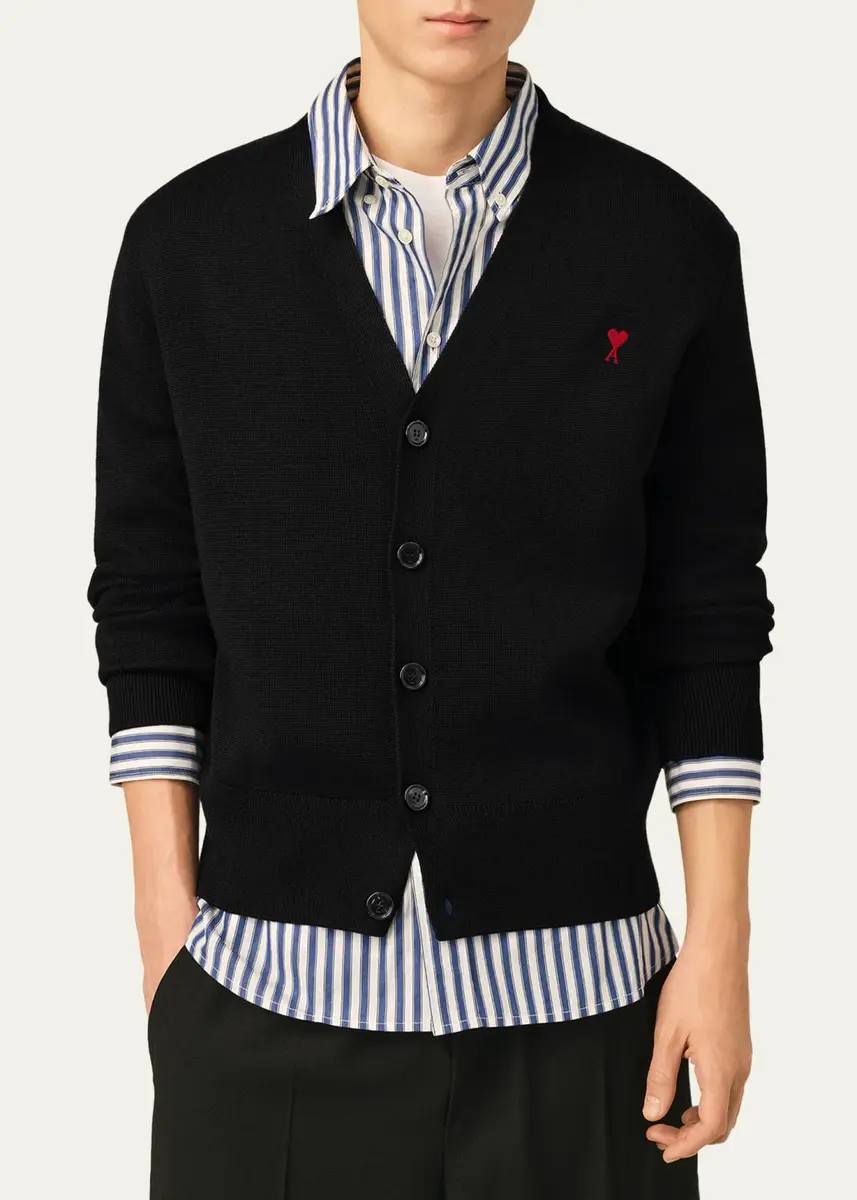AMI PARIS Men's Merino Wool Ami De Coeur V-Neck Cardigan | Thumbnail 4 AMI PARIS Men's Merino Wool Ami De Coeur V-Neck Cardigan | Thumbnail 4