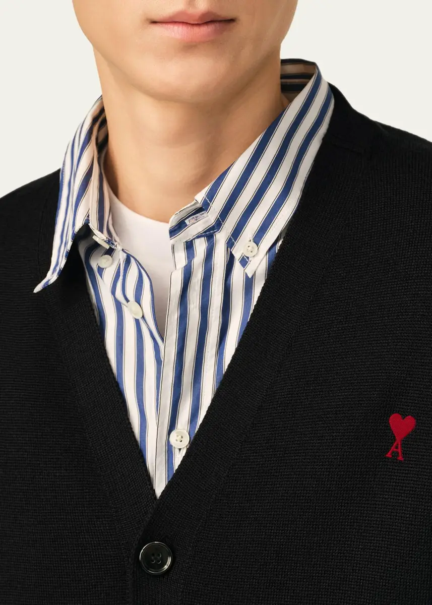 AMI PARIS Men's Merino Wool Ami De Coeur V-Neck Cardigan | Thumbnail 5 AMI PARIS Men's Merino Wool Ami De Coeur V-Neck Cardigan | Thumbnail 5