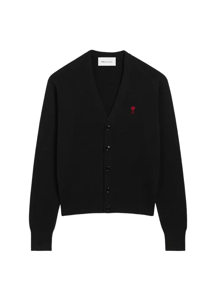 AMI PARIS Men's Merino Wool Ami De Coeur V-Neck Cardigan