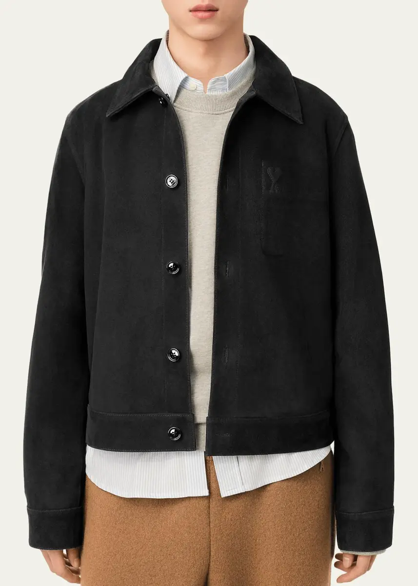 AMI PARIS Men's Ami De Coeur Suede Jacket | Thumbnail 4 AMI PARIS Men's Ami De Coeur Suede Jacket | Thumbnail 4