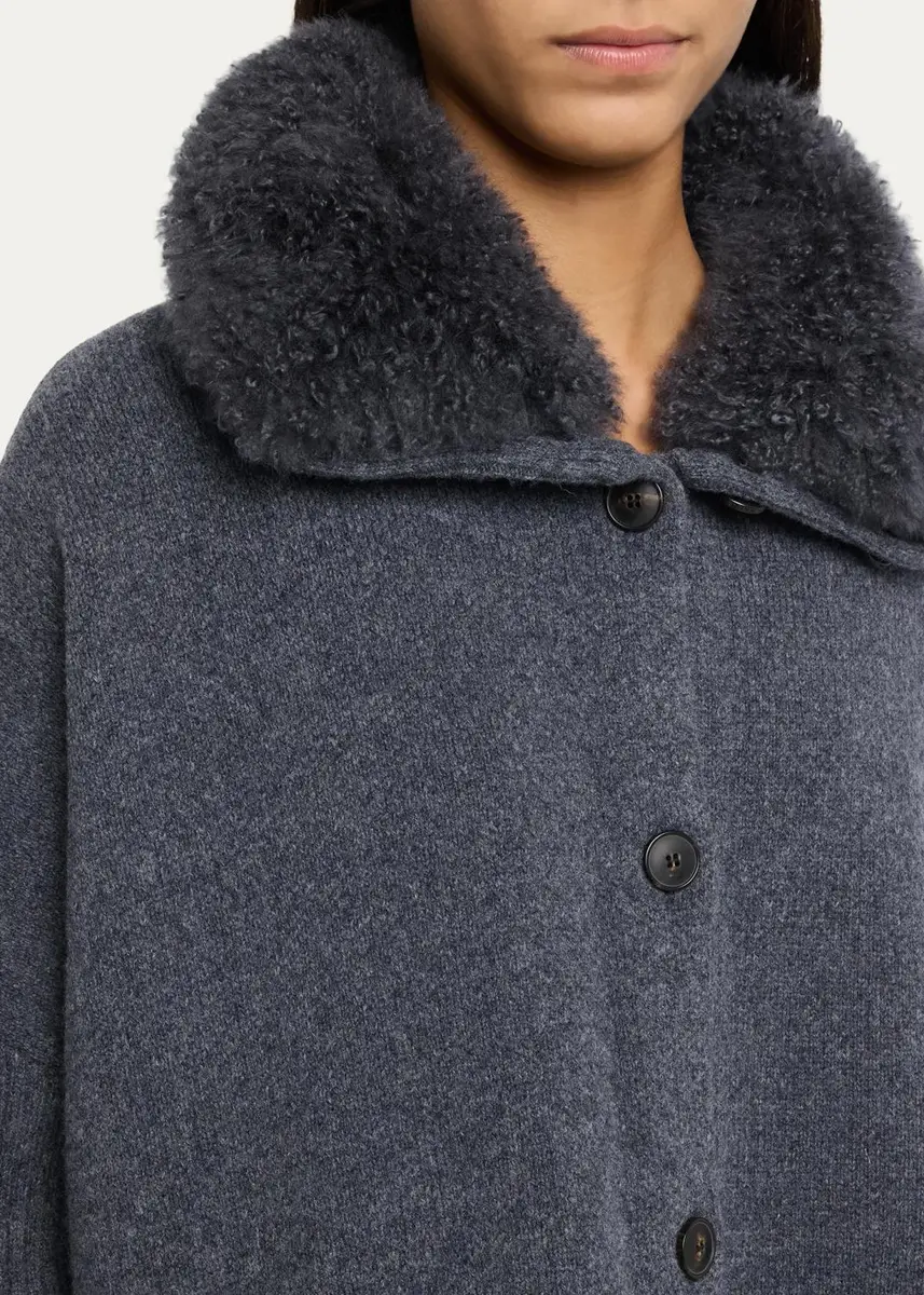 Yves Salomon Goat Shearling Collar Oversized Wool Knit Coat | Thumbnail 5 Yves Salomon Goat Shearling Collar Oversized Wool Knit Coat | Thumbnail 5