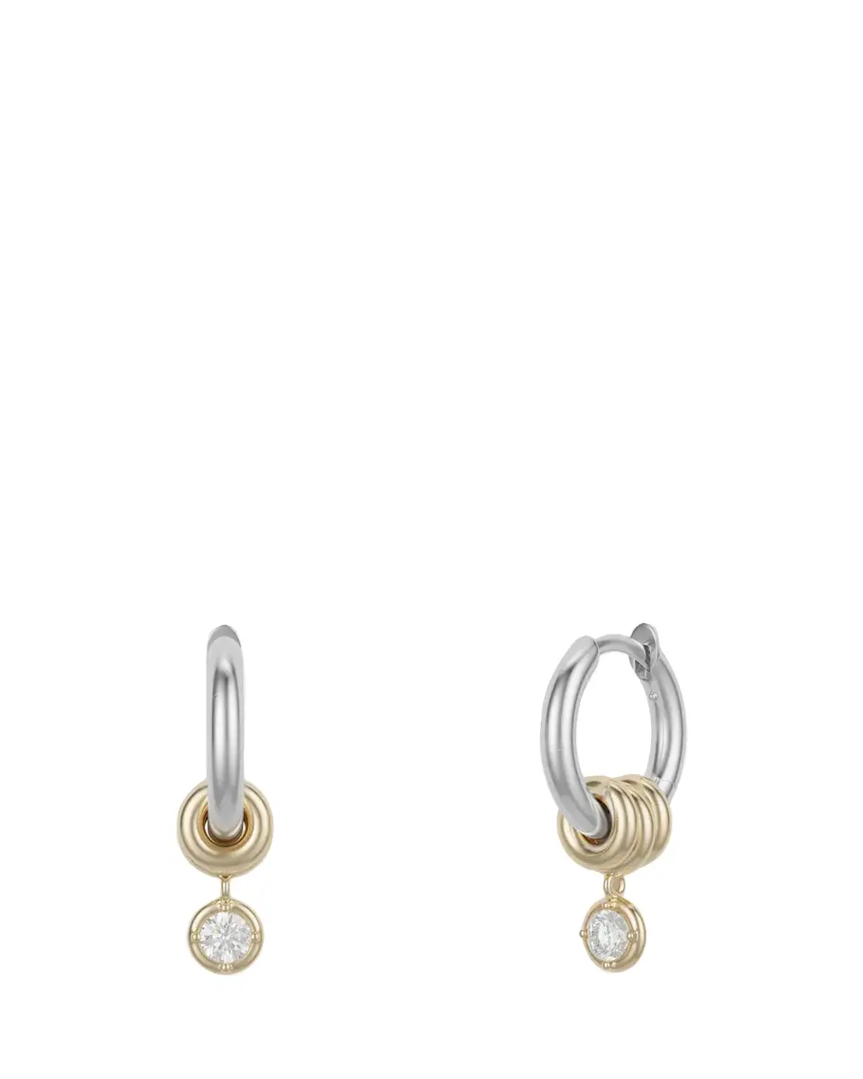 Spinelli Kilcollin Zahra 18K Gold and Sterling Silver Diamond Drop Huggie Earrings | Thumbnail 2 Spinelli Kilcollin Zahra 18K Gold and Sterling Silver Diamond Drop Huggie Earrings | Thumbnail 2