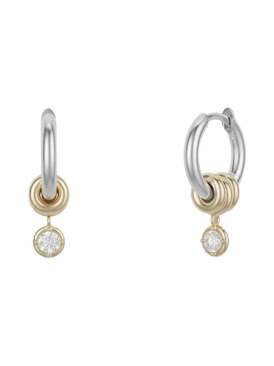 Spinelli Kilcollin Zahra 18K Gold and Sterling Silver Diamond Drop Huggie Earrings