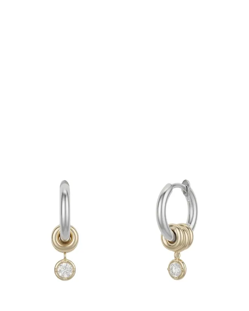 Zahra 18K Gold and Sterling Silver Diamond Drop Huggie Earrings Zahra 18K Gold and Sterling Silver Diamond Drop Huggie Earrings