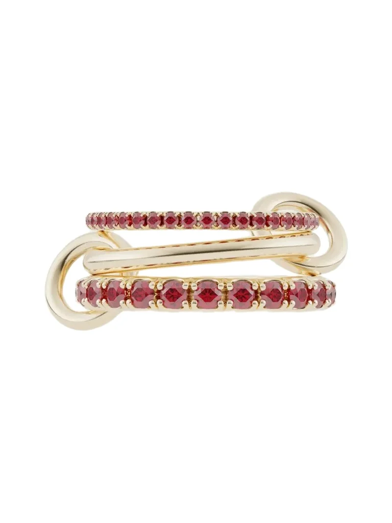 Norah 18K Yellow Gold Red Ruby Pave 3-Band Ring