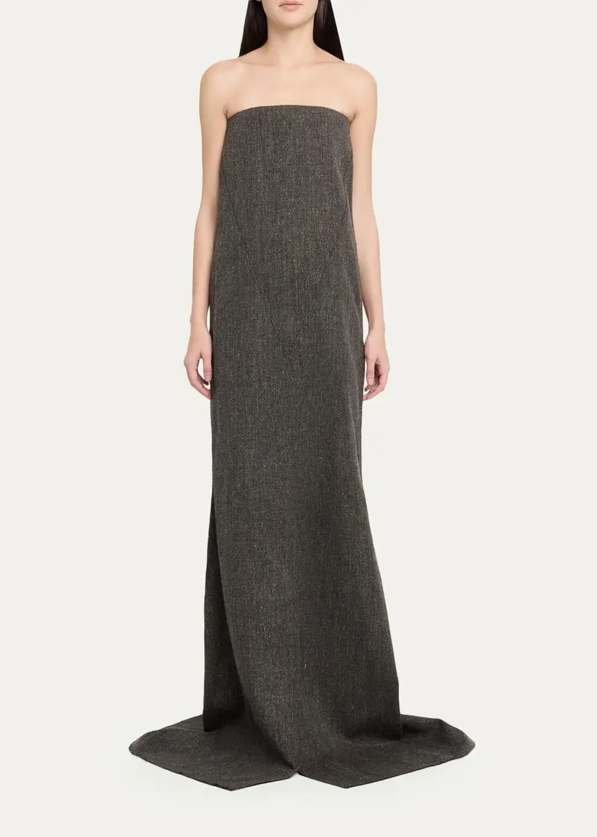 Rick Owens Strapless Melange Wool Column Maxi Dress | Thumbnail 2 Rick Owens Strapless Melange Wool Column Maxi Dress | Thumbnail 2