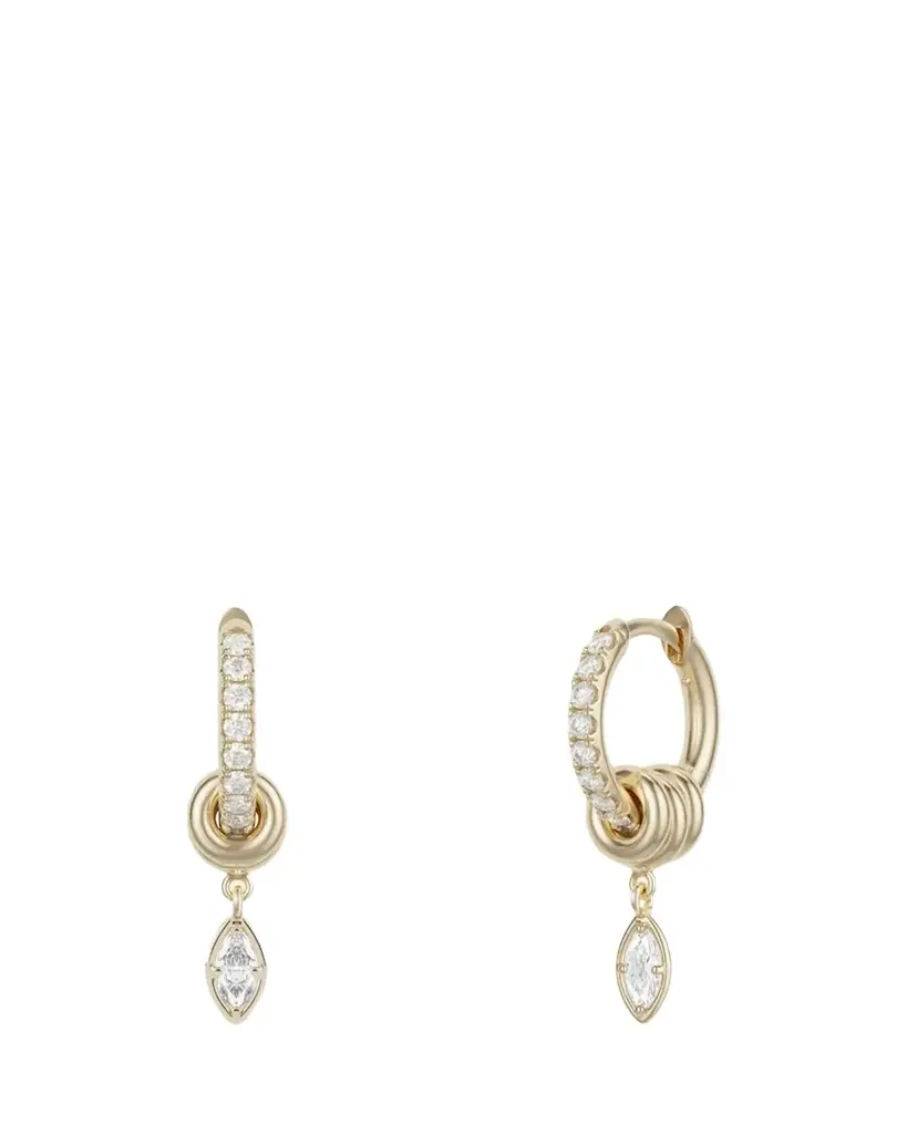 Spinelli Kilcollin Zahra Marquise Diamond 18K Yellow Gold Huggie Earrings