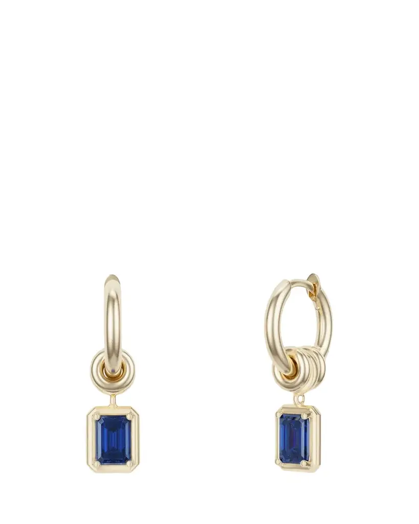 Zahra 18K Gold Emerald-Cut Blue Sapphire Huggie Drop Earrings Zahra 18K Gold Emerald-Cut Blue Sapphire Huggie Drop Earrings