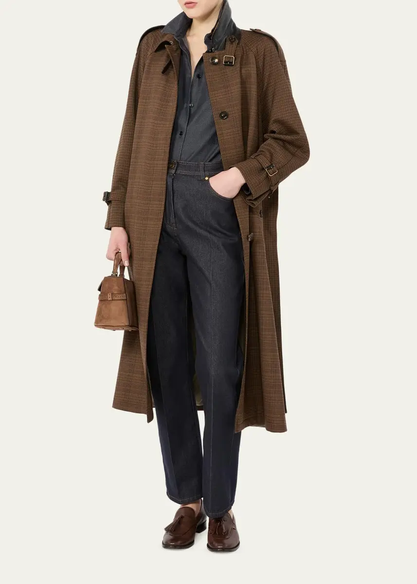 Max Mara Prince of Whales Wool Belted Long Trench | Thumbnail 2 Max Mara Prince of Whales Wool Belted Long Trench | Thumbnail 2