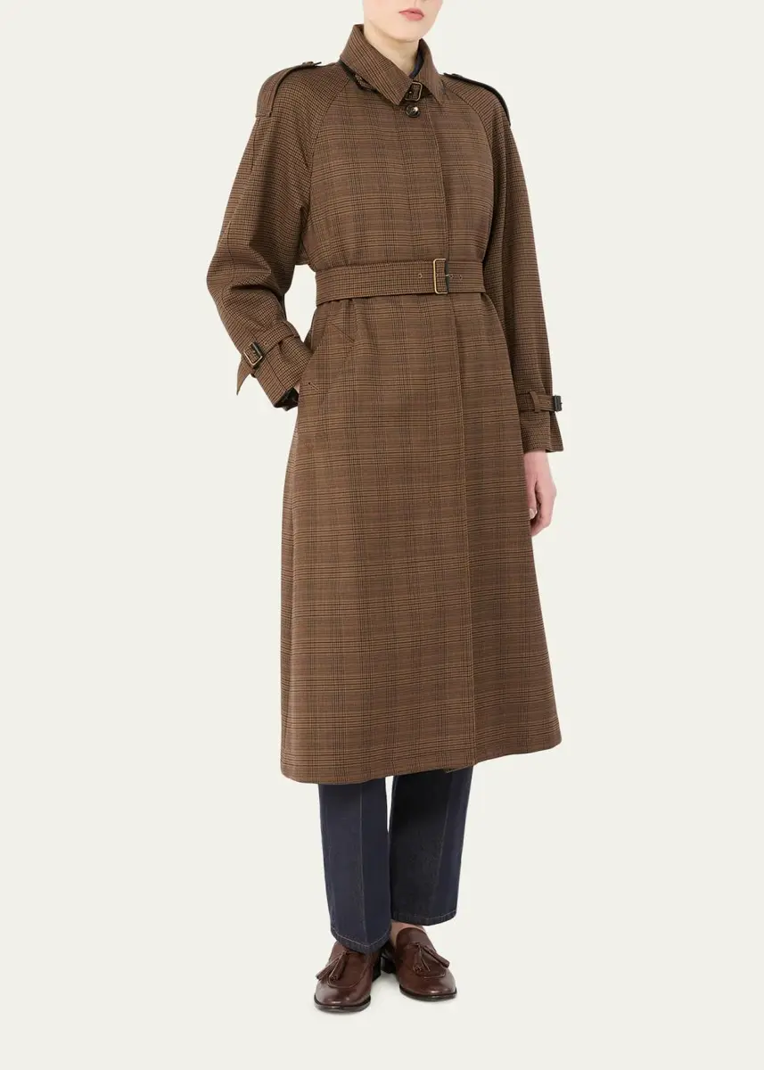 Max Mara Prince of Whales Wool Belted Long Trench | Thumbnail 4 Max Mara Prince of Whales Wool Belted Long Trench | Thumbnail 4