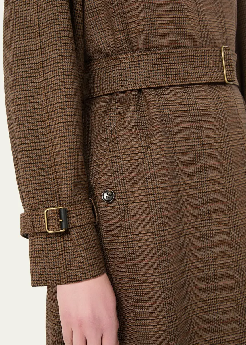 Max Mara Prince of Whales Wool Belted Long Trench | Thumbnail 5 Max Mara Prince of Whales Wool Belted Long Trench | Thumbnail 5