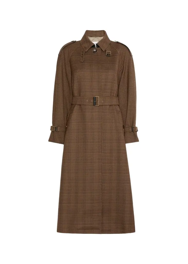 Max Mara Prince of Whales Wool Belted Long Trench