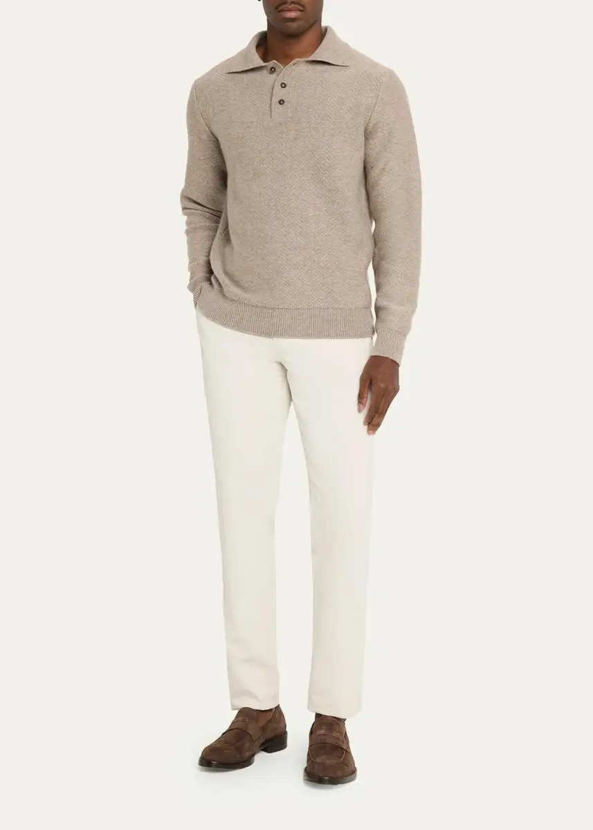Cesare Attolini Men's Cashmere Herringbone Polo Sweater | Thumbnail 2 Cesare Attolini Men's Cashmere Herringbone Polo Sweater | Thumbnail 2
