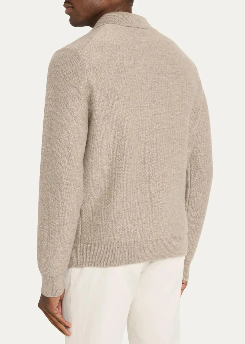 Cesare Attolini Men's Cashmere Herringbone Polo Sweater | Thumbnail 3 Cesare Attolini Men's Cashmere Herringbone Polo Sweater | Thumbnail 3