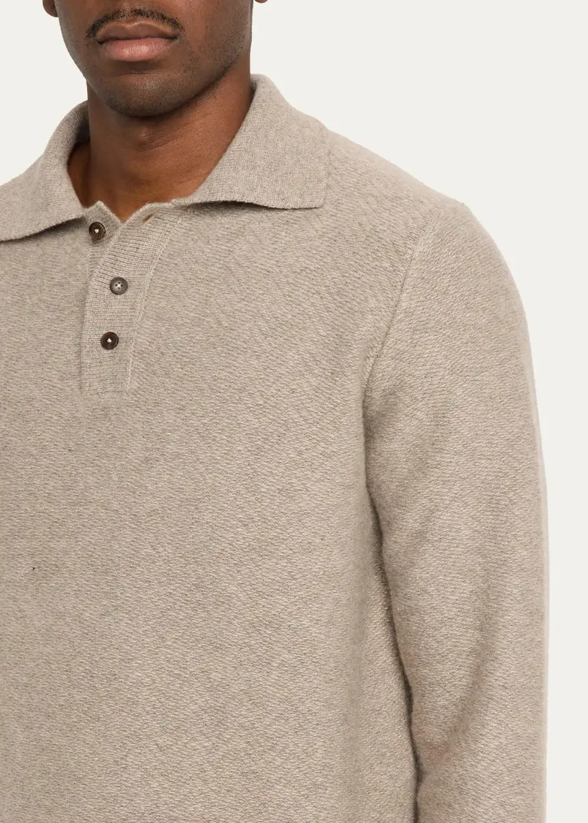 Cesare Attolini Men's Cashmere Herringbone Polo Sweater | Thumbnail 5 Cesare Attolini Men's Cashmere Herringbone Polo Sweater | Thumbnail 5