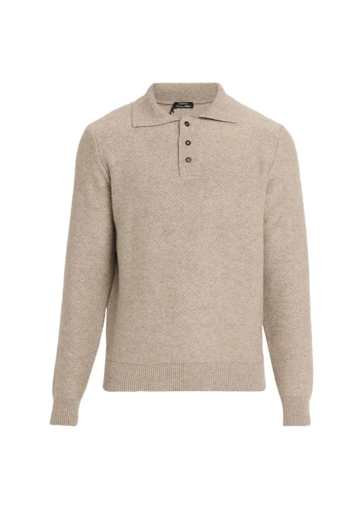 Men's Cashmere Herringbone Polo Sweater