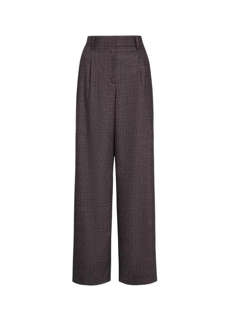Hudson Checked Pleated Straight-Leg Pants Hudson Checked Pleated Straight-Leg Pants