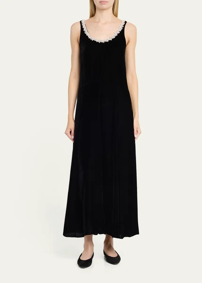 Maria McManus Pearly Beaded Scoop-Neck Velvet Midi Dress | Thumbnail 2
