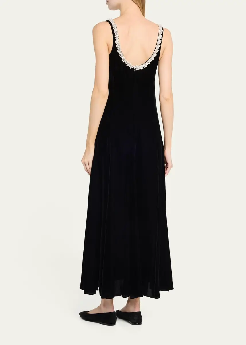 Maria McManus Pearly Beaded Scoop-Neck Velvet Midi Dress | Thumbnail 3