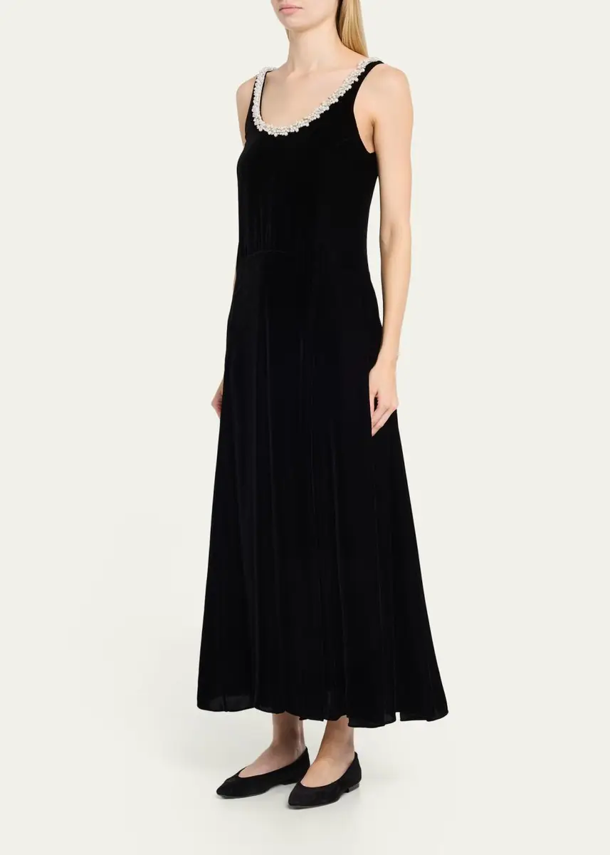 Maria McManus Pearly Beaded Scoop-Neck Velvet Midi Dress | Thumbnail 4