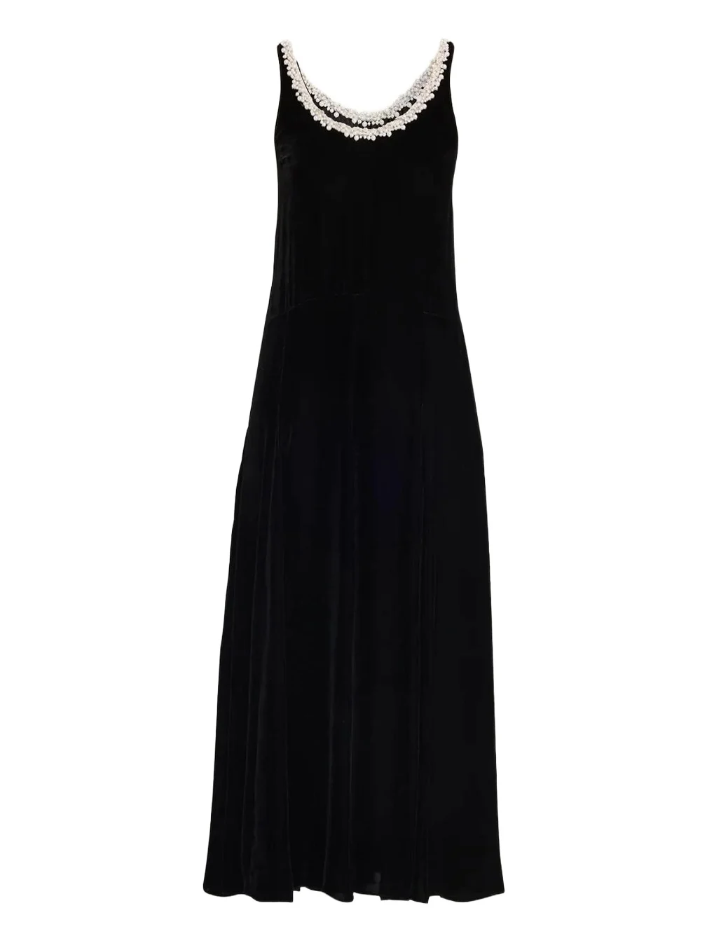 Maria McManus Pearly Beaded Scoop-Neck Velvet Midi Dress