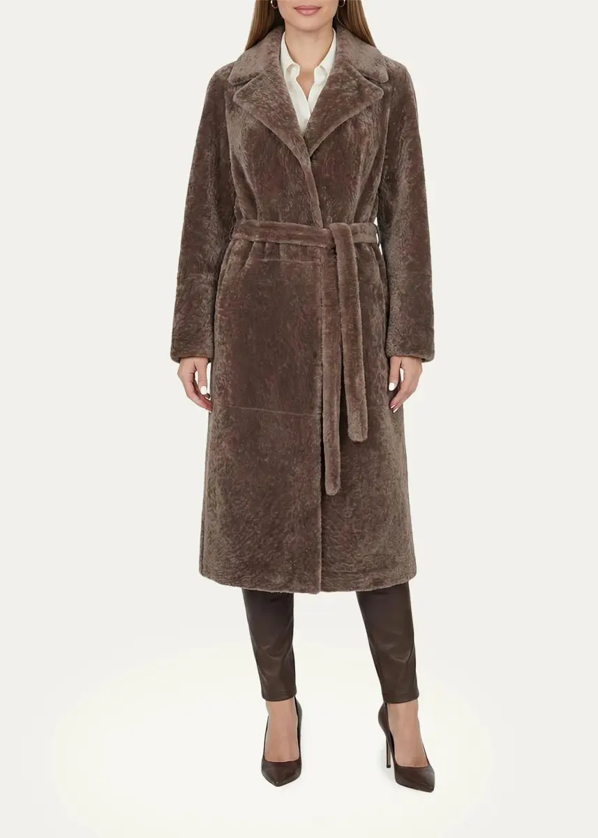 Gorski Textured Shearling Lamb Long Wrap Coat | Thumbnail 2 Gorski Textured Shearling Lamb Long Wrap Coat | Thumbnail 2