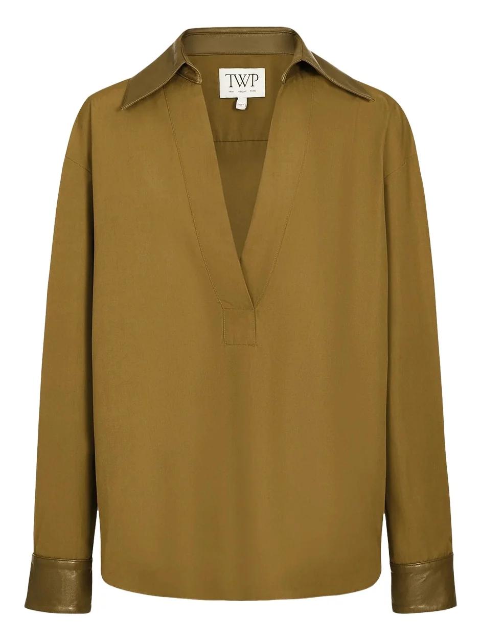 TWP A Case Of You Cotton-Leather Blouse