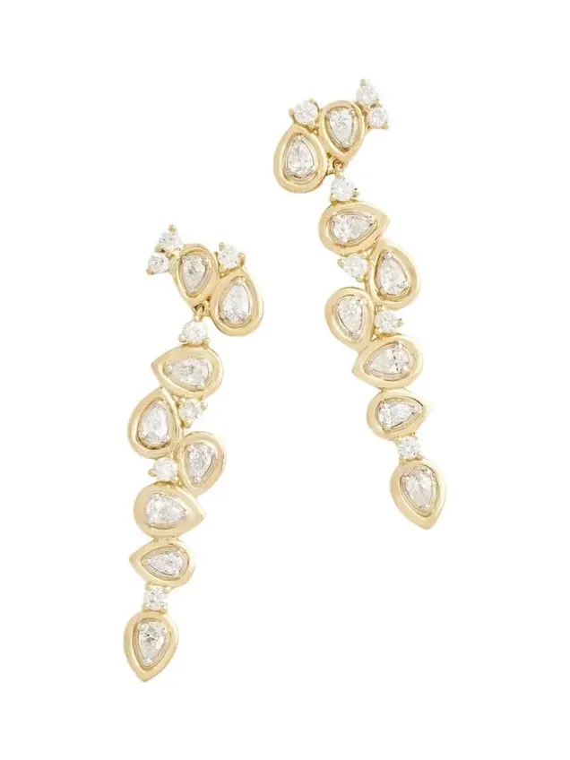 18K Asymmetrical Round and Pear Diamond Earrings 18K Asymmetrical Round and Pear Diamond Earrings