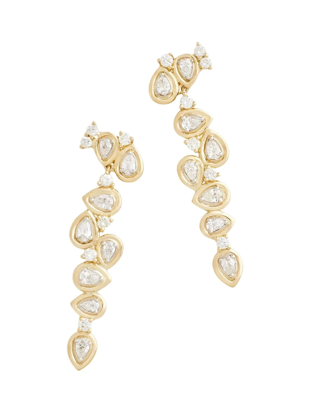 18K Asymmetrical Round and Pear Diamond Earrings 18K Asymmetrical Round and Pear Diamond Earrings