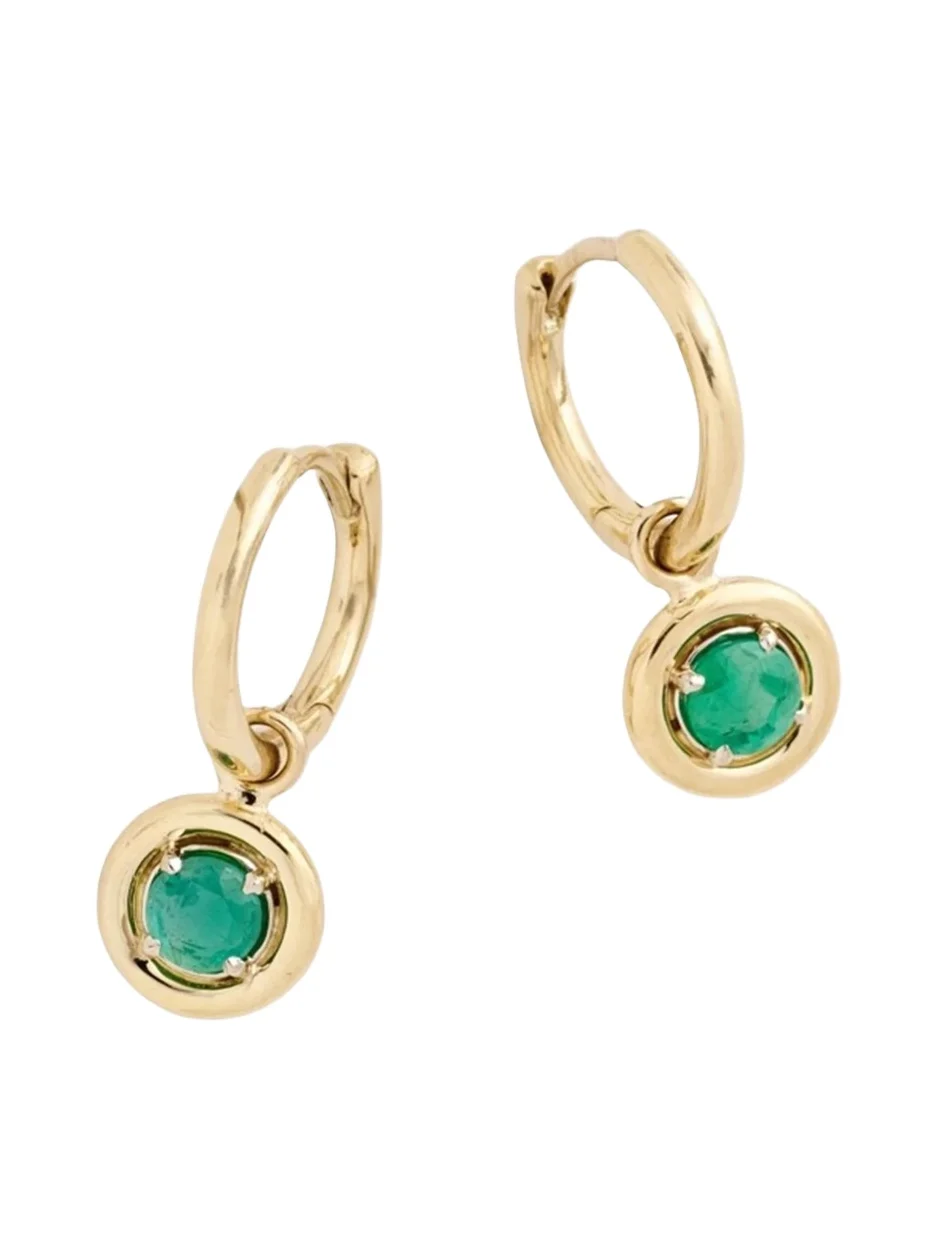 18K Round Edge Emerald Drop Hoop Earrings 18K Round Edge Emerald Drop Hoop Earrings