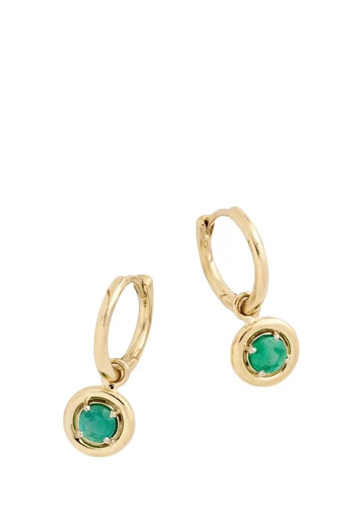 18K Round Edge Emerald Drop Hoop Earrings 18K Round Edge Emerald Drop Hoop Earrings
