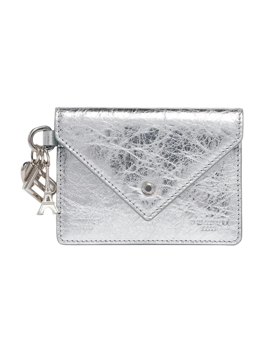 Token Charm-Embellished Metallic Leather Card Holder Token Charm-Embellished Metallic Leather Card Holder