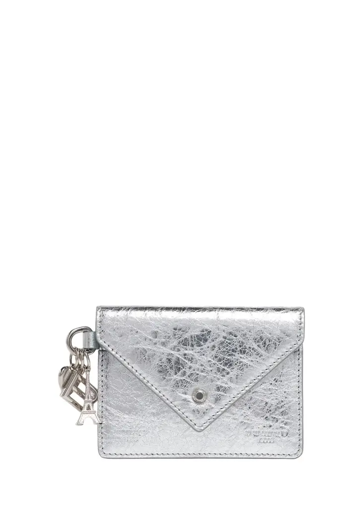 Balenciaga Token Charm-Embellished Metallic Leather Card Holder